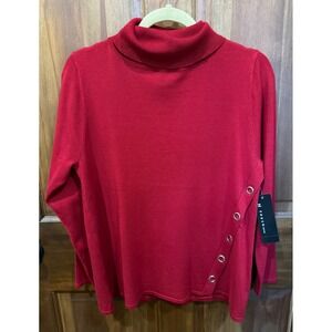N TOUCH Petite Red NWT Turtleneck Sweater Gold Metal Detail PM